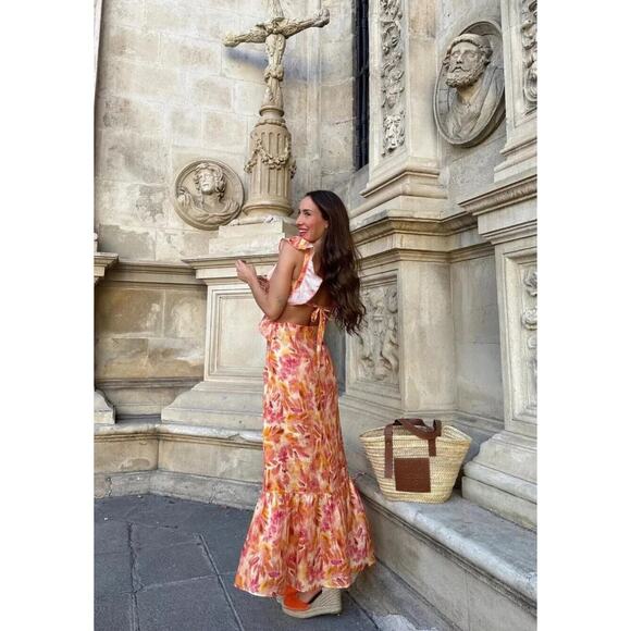 NWT! Zara Linen Floral Ruffled Midi V-Neck Dress - Blogger Favorite - Size XL - Picture 5 of 16